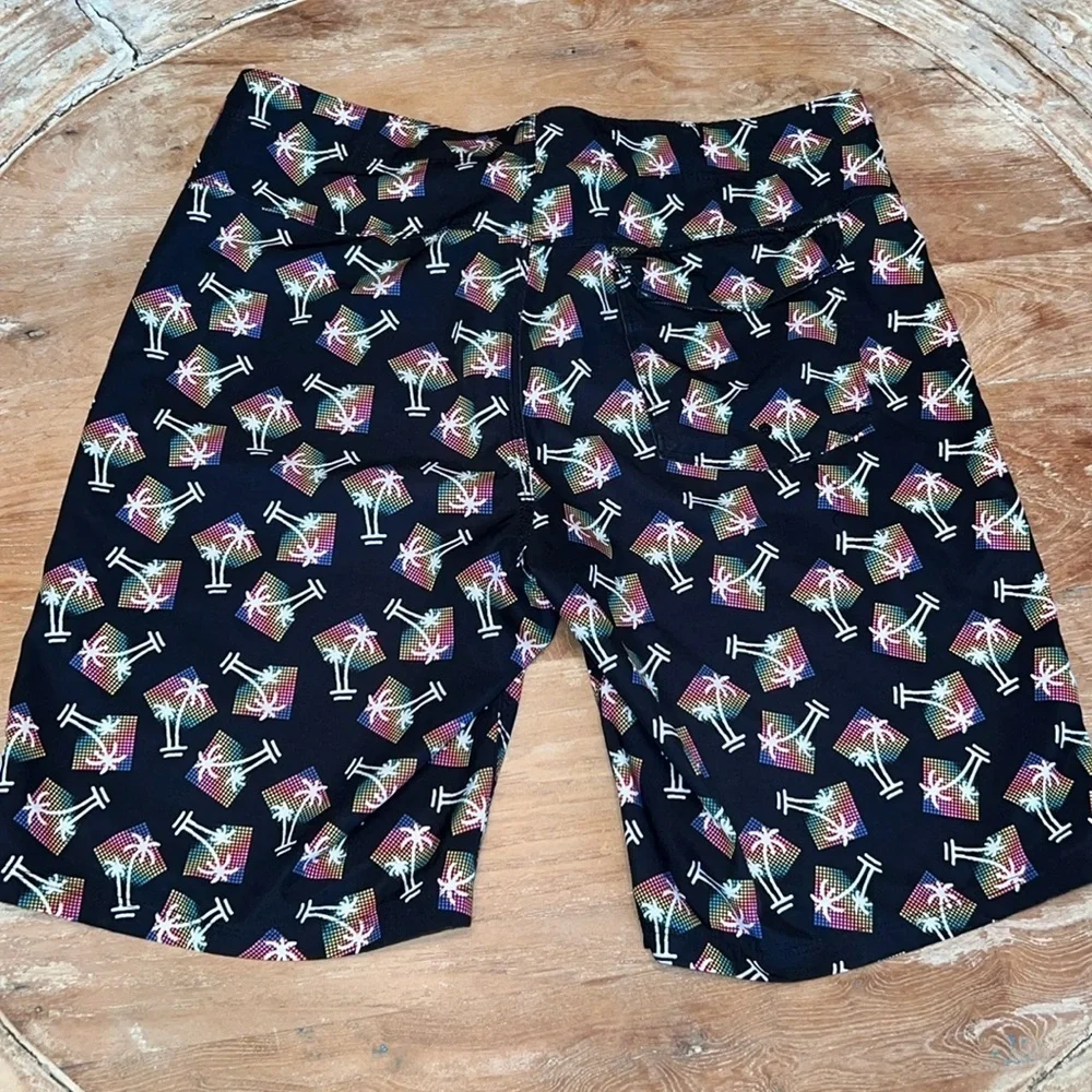 HURLEY Phantom Swim Trunks Black Neon Palm Tree Lightweight Quick Dry Size 32